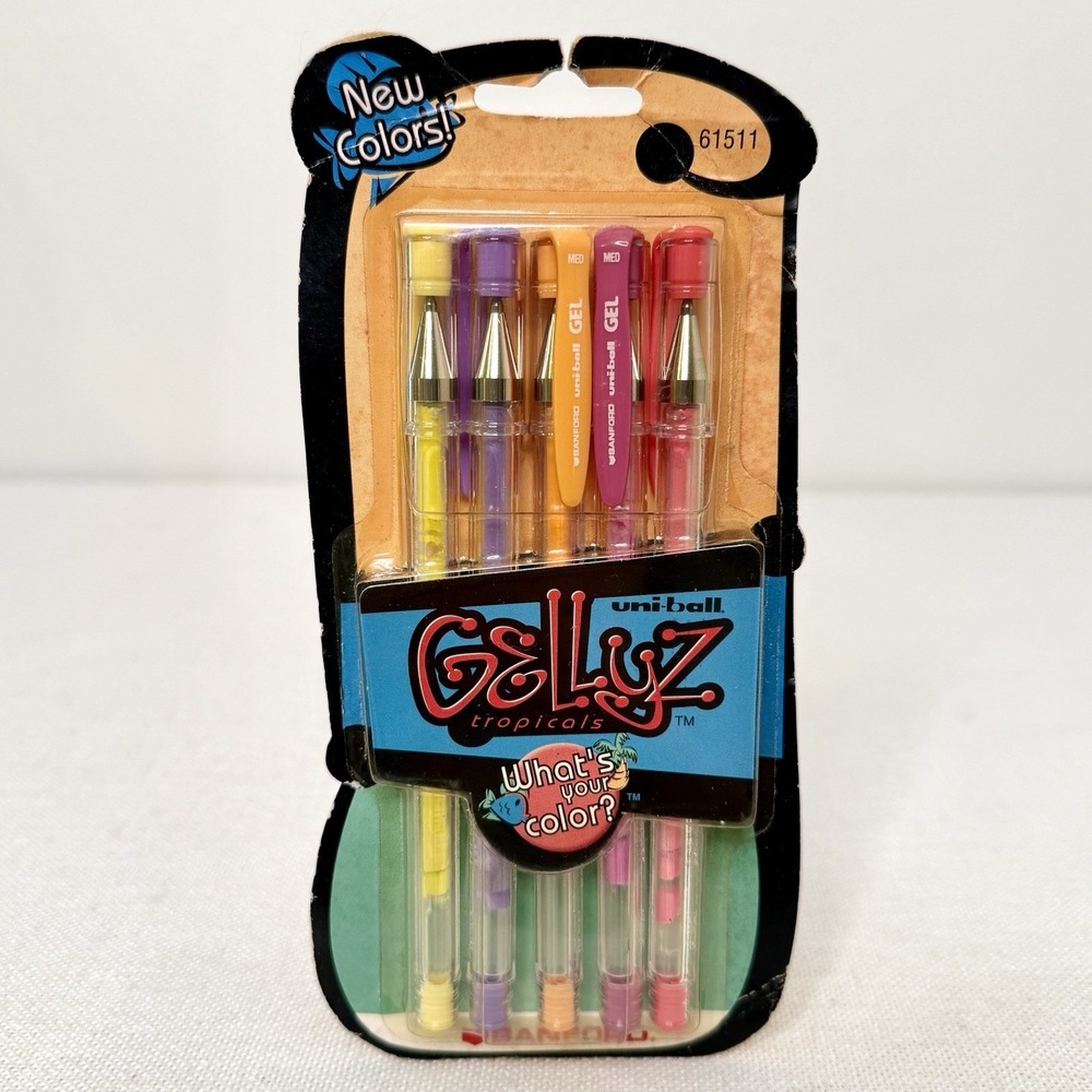 Vintage GELLYZ Tropical Uni-ball Gel Pen Roller Sanford 2000 5 Pack New